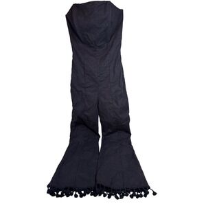 Stone Cold Fox Black Strapless Flare Jumpsuit Tassel Hem Size 2 Small